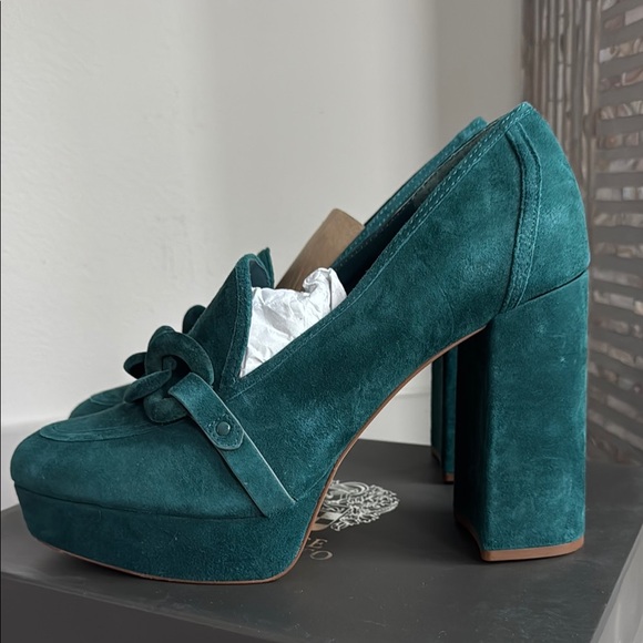 Vince Camuto Teal Suede Block Heels - Picture 2 of 4